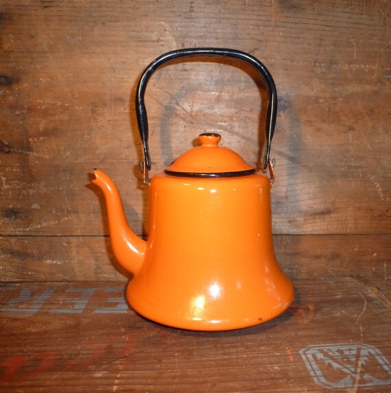 Vintage Orange Enamelware Teapot Japan