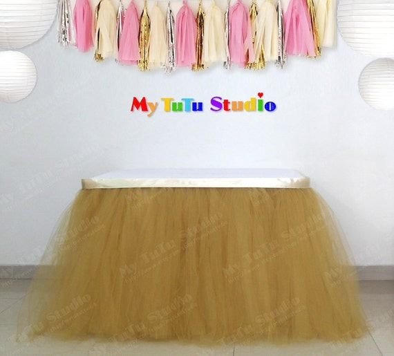 Gold Tulle Table Skirt Table TuTu for Pink & Gold Party