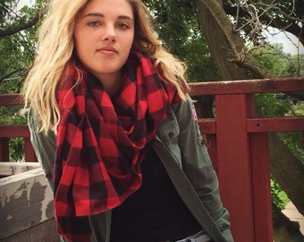 BUFFALO plaid scarf // soft red plaid flannel oversized scarf
