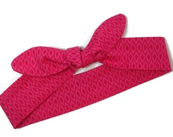 Dolly Bow Headband, Pink Tie Up Head Scarf, Retro Top Knot Bandana, Pin Up Rosie The Riveter Headband for women girls Rockabilly Gift
