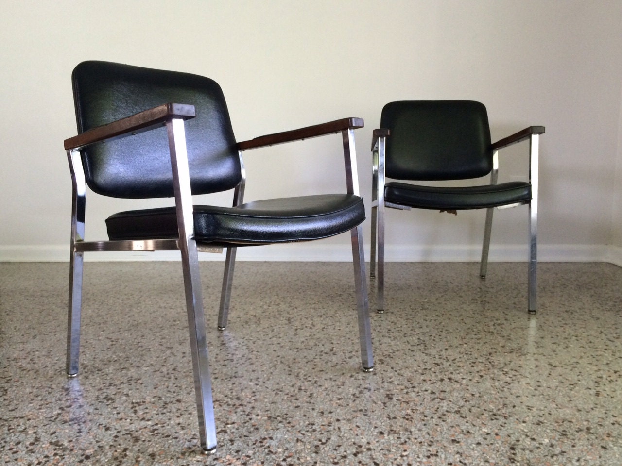 Vintage Pair of Chrome & Wood Arm Chairs 1970s Retro Accent Chairs — free download