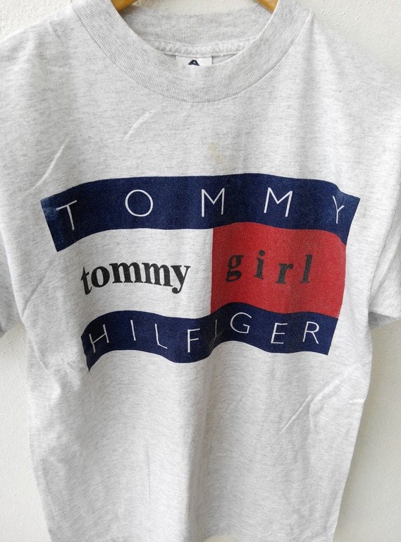 90's Vintage TOMMY Hilfiger Tommy Girl Big Logo Gray T