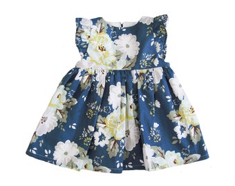 Baby Girl Dresses - Navy Blue Baby Dress - Camellia Floral Baby Girl Dress - Dress for Baby Girl - Baby Party Dresses