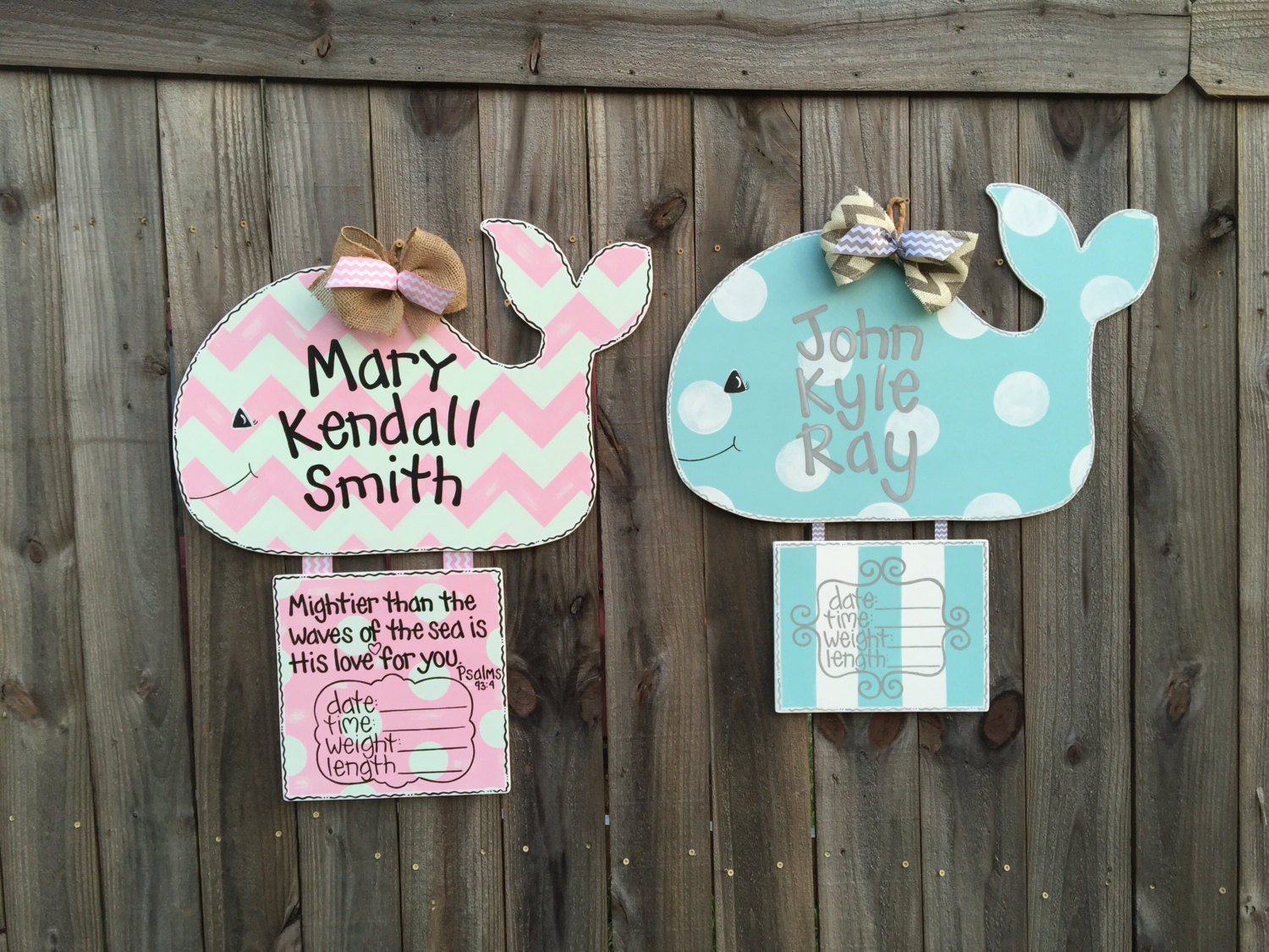 Hospital door hanger with birth announcement Whale door