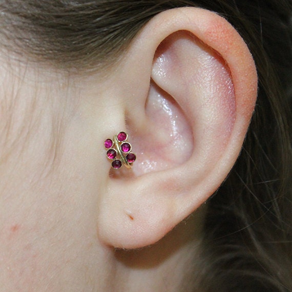 2mm Red Ruby Tragus Earring - Gold Nose Hoop - Nose Ring - Cartilage Earring - Tragus Ring 20g - Daith Ring - Helix Hoop - Nose Piercing