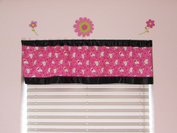 Hello Kitty satin edge curtains/cotton valance/black satin edge