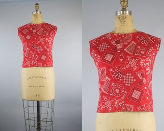 50s Red Bandana Blouse / 1950s Blouse / 50s Blouse
