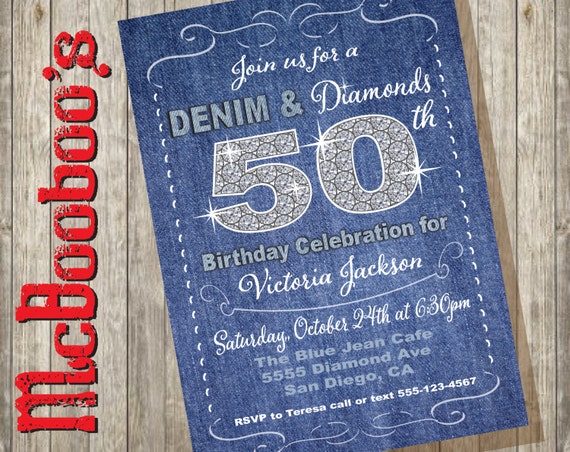 Denim and Diamonds Birthday Party Invitations