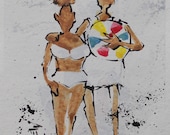 Summer Beach Lerew Blot Figures original acrylic painting, watercolor paper, figurative, drawing, art, grandpa, granddaughter, vacation, Summer Beach Lerew Blot Figures original acrylic painting, watercolor paper, figurative, drawing, art, grandpa, granddaughter, vacation,