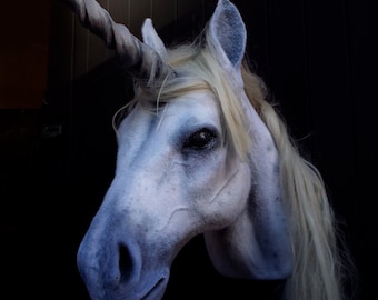 Faux Taxidermy Unicorn Head Animal Friendly Decorative Art Handmade in Wales, Great Britain Life Size