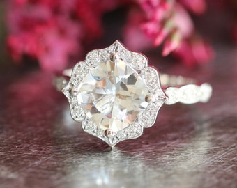 Floral Morganite Engagement Ring in 14k Rose Gold by LaMoreDesign