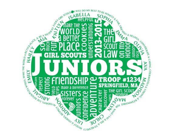 Personalized Juniors Girl Scouts Word Art with Names