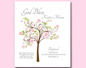 Baptism Gift from Godparents - Baby Girl Christening Gift - Personalized Keepsake - Gift for Godchild Baptism Tree