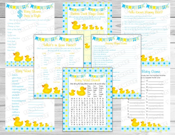 Rubber duck Baby shower games set of 8 games Printable INSTANT