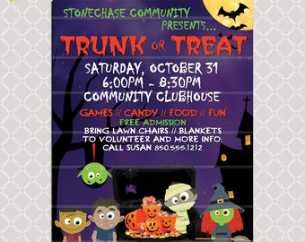 Trunk or Treat Flyer / Invitation Poster / Halloween Template Church School Community Harvest Flyer Invitation / Fundraiser Poster Candy