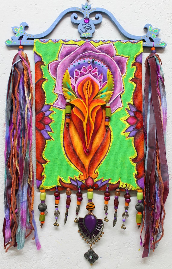 Boho wall hanging Hippie art Hippie wall scroll. recycle