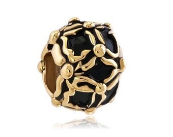 Black and Gold Bead, Gold Charm, Large Hole Bead, European Bead, Charm Bead, Add a Bead, Charm Bracelet, European Charm, Big Hole Bead