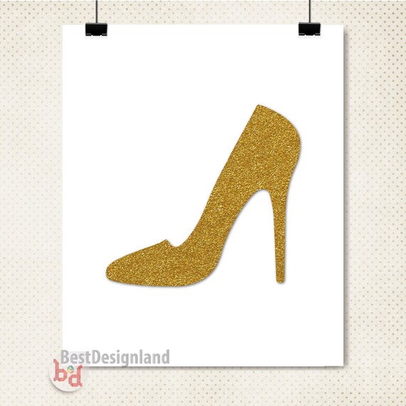 Items similar to Ladies shoe gold glitter printable,wall art shoe ...
