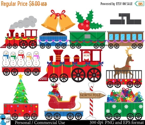 ON SALE Christmas trains Set Clipart - Digital Clip Art Graphics ...