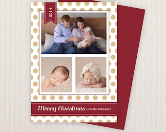 INSTANT DOWNLOAD: Christmas Card Template - Gold glitter spots. Traditional