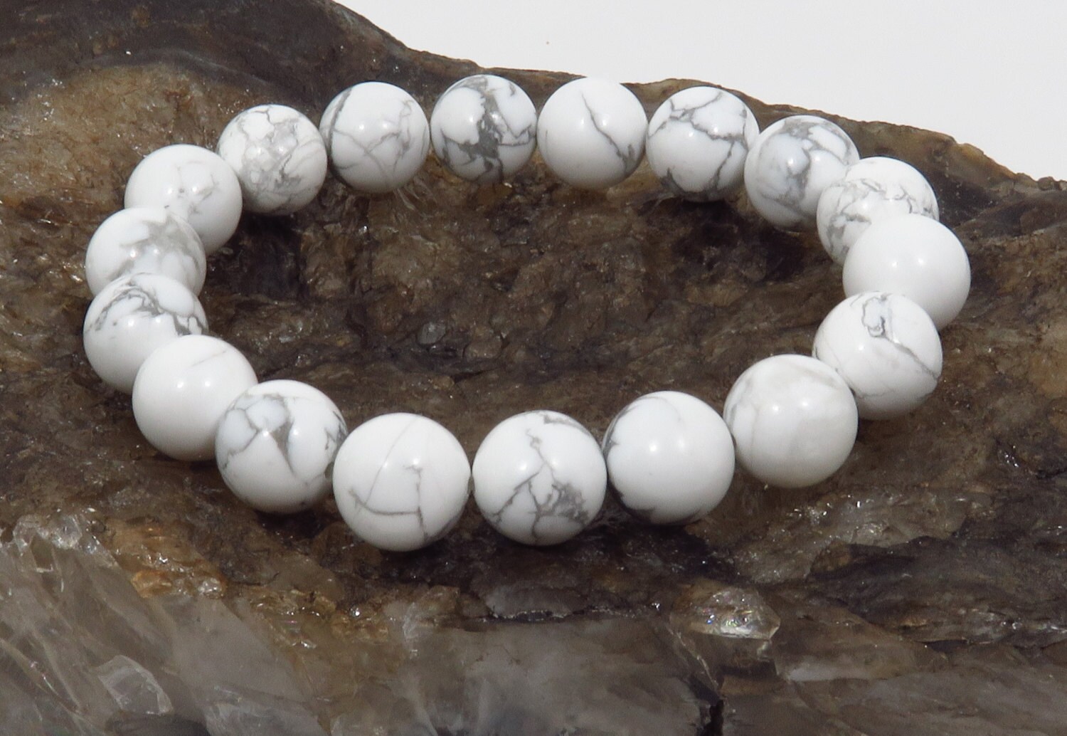 White Howlite Bracelet 10 mm Natural Stone Bracelet White