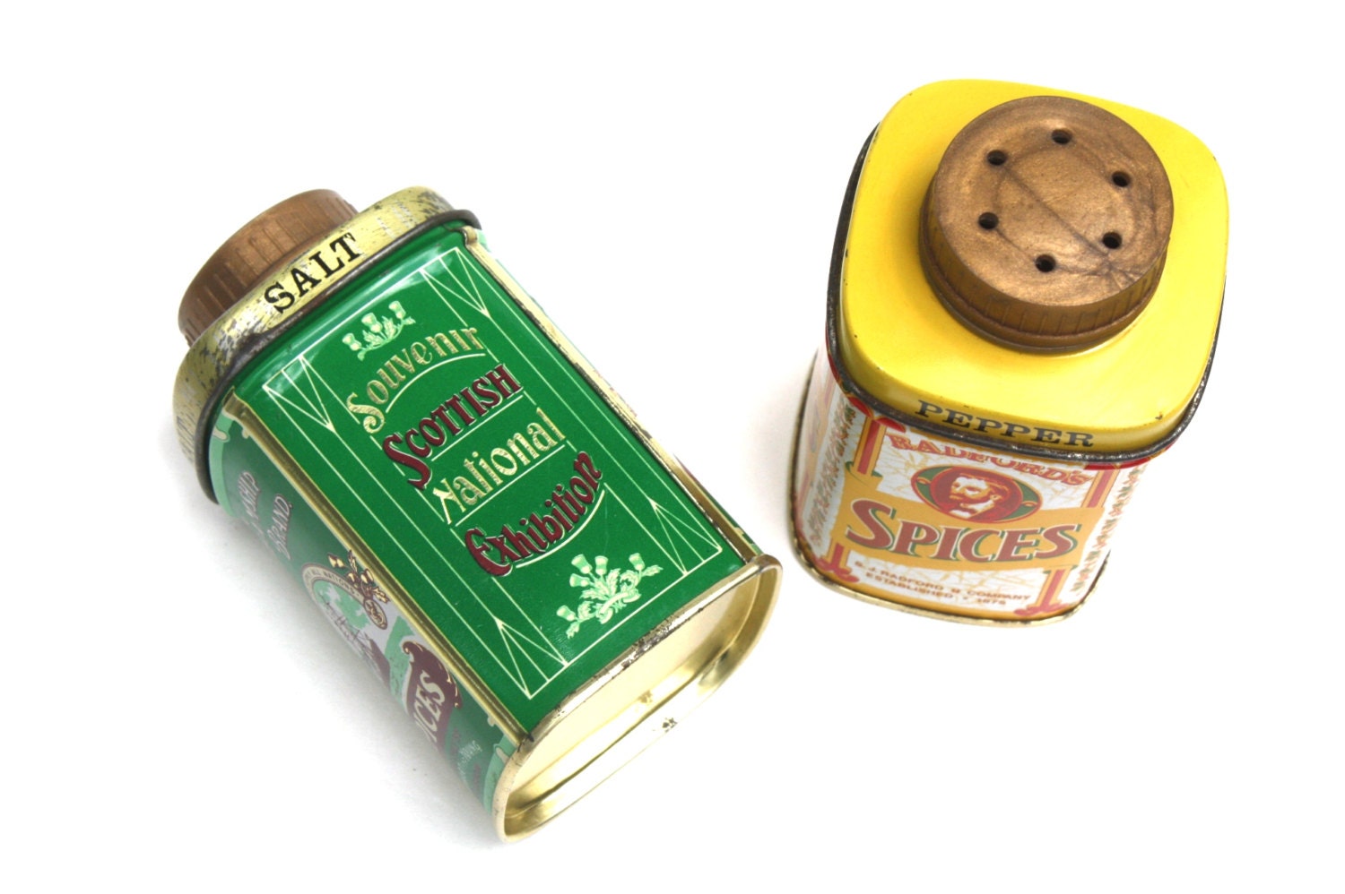 Vintage Tin Salt and Pepper Shaker Set Vintage Olde English