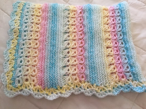 Broomstick Lace Baby Blanket FREE SHIPPING by NoDroppedStitches