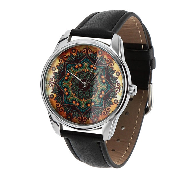 ZIZ Gold Pattern Watch Black With Leather Band/ Unisex Watch