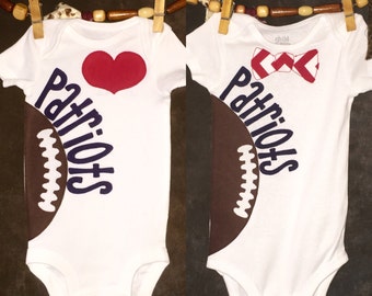 Pesonalized New England Patriots Heart OR Bow Tie Team Football Bodysuit