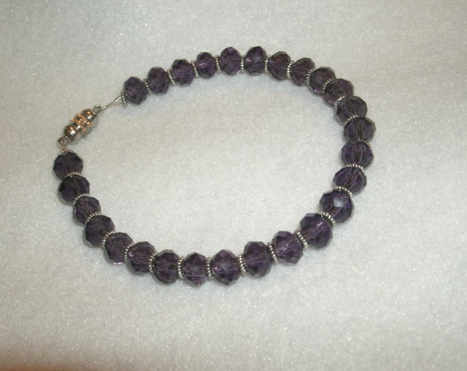 Amethyst Crystal Bracelet - reduced price! faceted Amethyst rondelle beads, 6mm beads, Austrian Crystal beads, beautiful gift, Birthstone