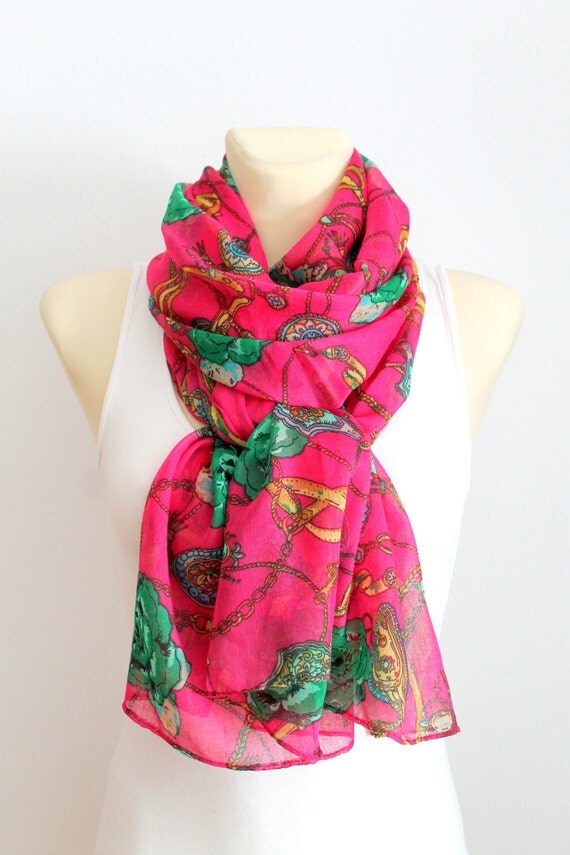 Scarf with Roses - Pink Floral Scarf - Floral Printed Scarf - Floral Fabric Scarf - Boho Scarf - Women Fashion Accessories - Gift Idea