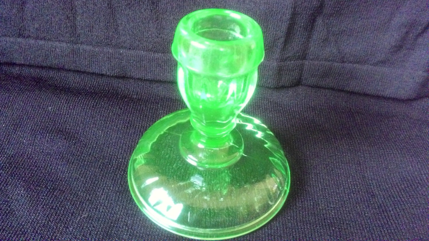 Vintage Depression Glass Green Vaseline Glass Swirl Candle