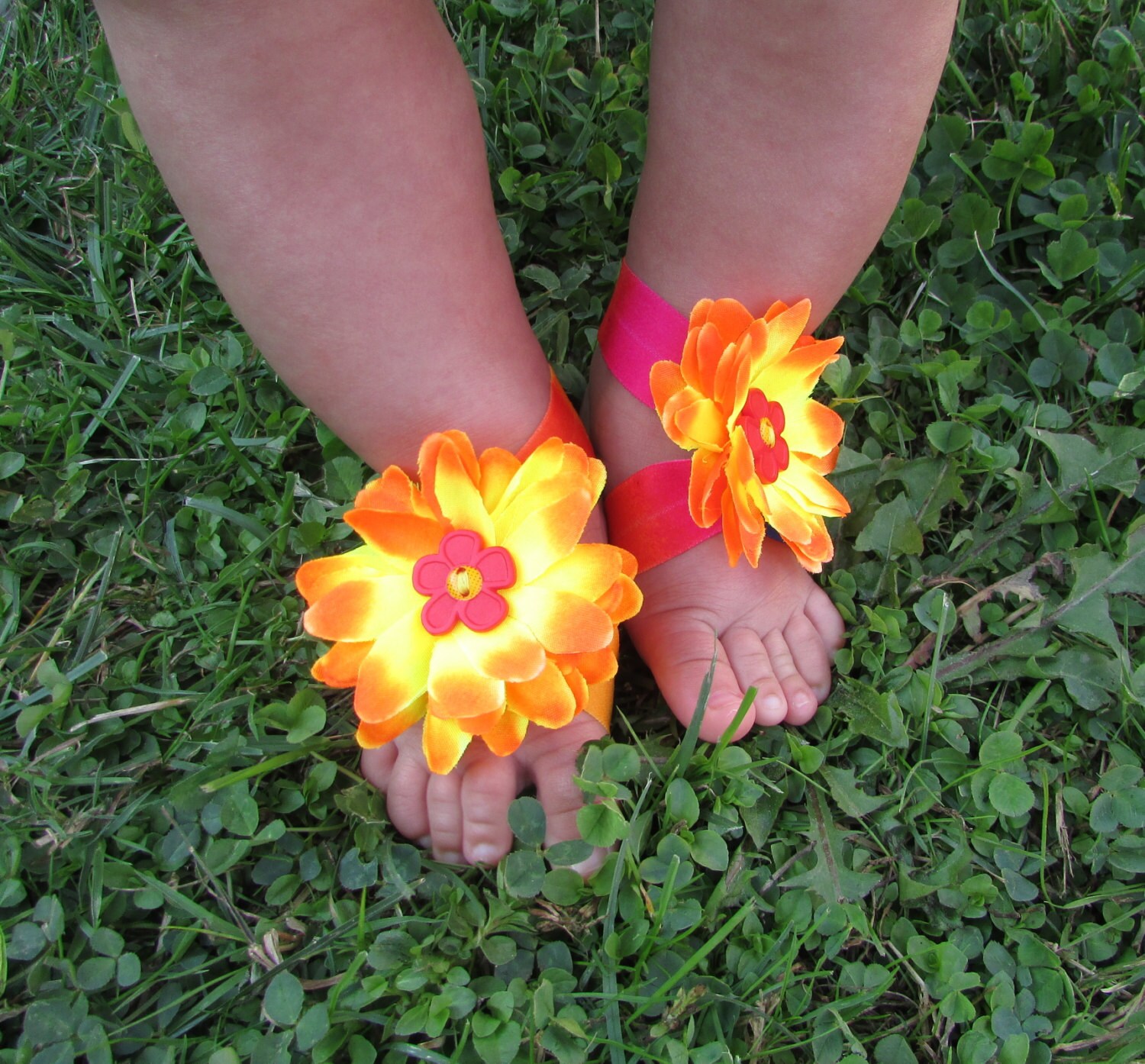 Flower baby barefoot sandals in bright joyful colors Baby