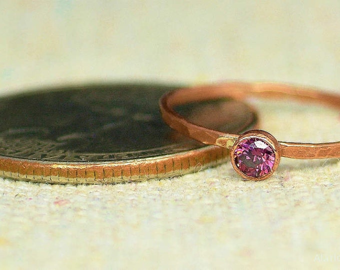 Dainty Copper Alexandrite Ring, Hammered Copper, Stackable Rings, Mother's Ring, June Birthstone Ring, Copper Jewelry, June Birthday Ring