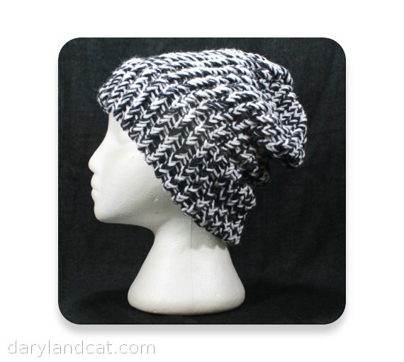 Knit Hat Black and White Knit Winter Hat Men's Knit by DarylAndCat