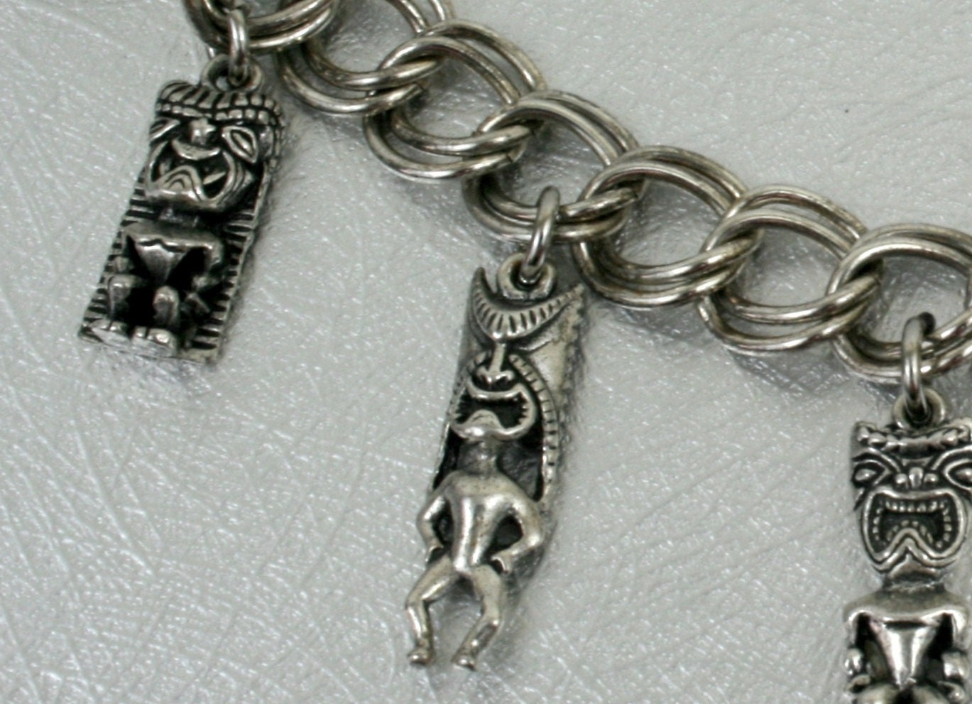 Silver charm bracelet tiki jewelry Tiki charm by SunnyLeafFinds