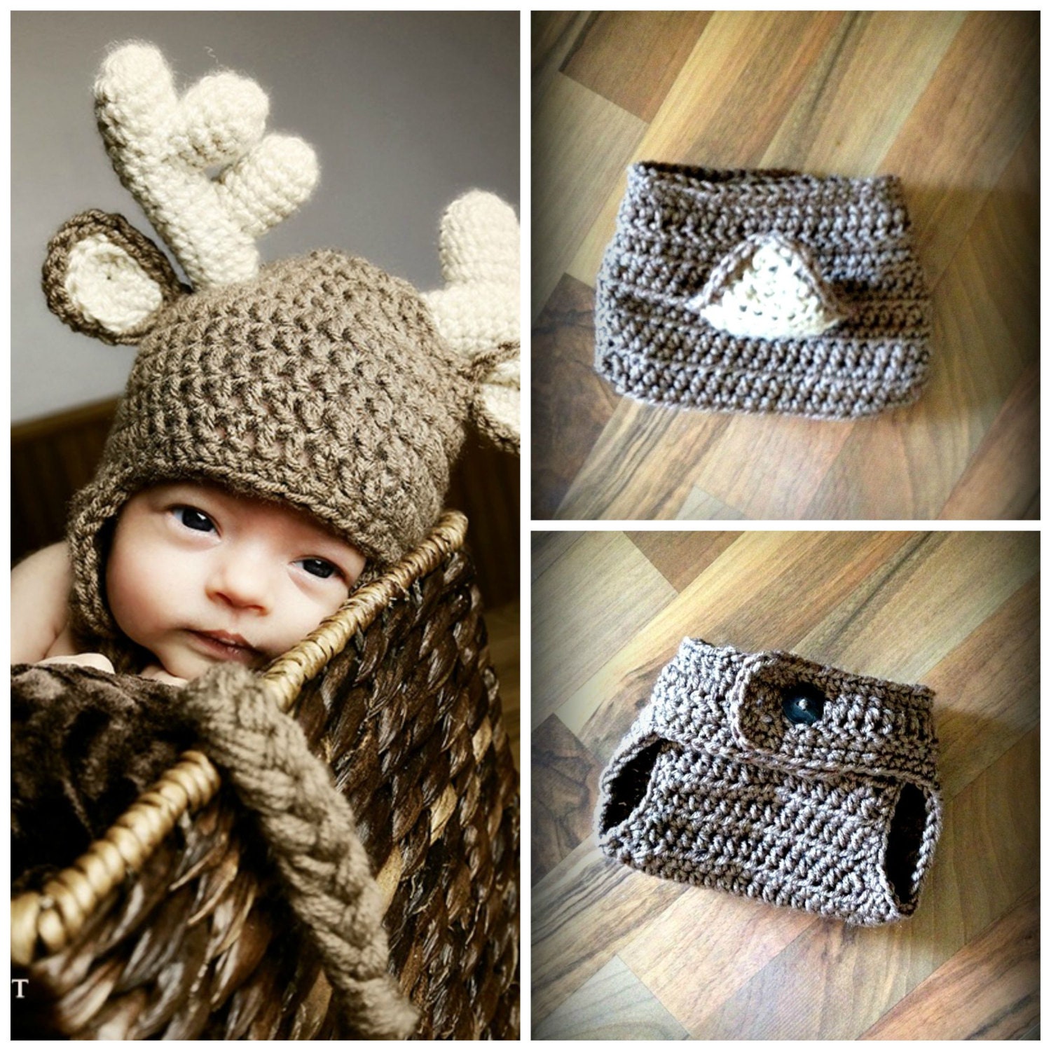 crochet deer hat pattern Diaper Crochet ThePoppySeedShoppe Cover by Matching Hat and Deer