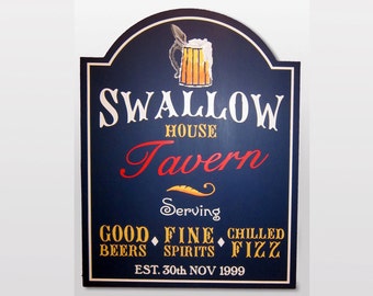 Personalised Pub sign Hand painted wooden, birthday gift for men, Bar sign, BBQ, custom made, English Pub