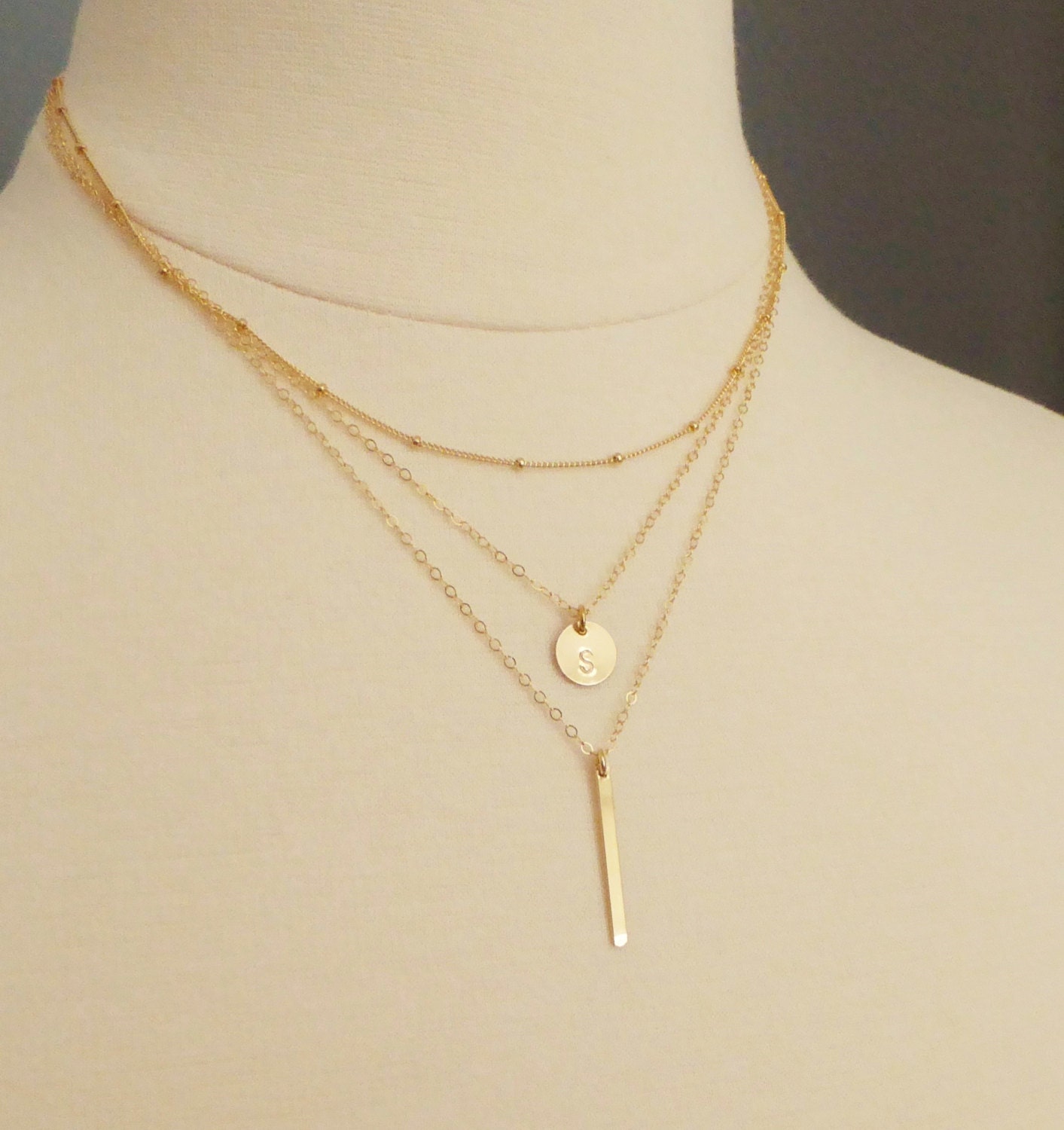 Initial Disc Layered Necklace Gold Layer by MinimalModernandMe