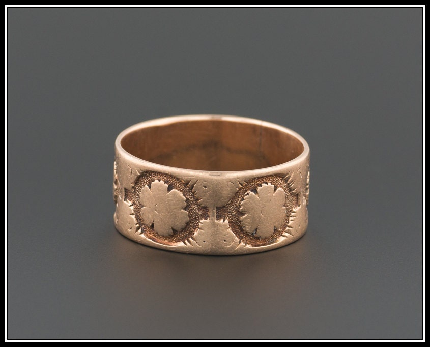 Antique Victorian Ring Rose Gold Cigar Band 14k Gold Ring