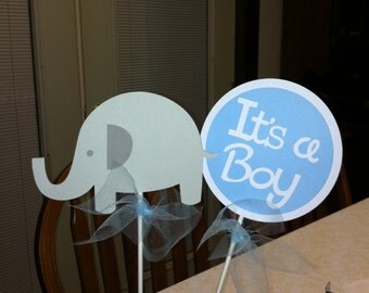 Elephant centerpiece sticks, its a boy, boy baby shower decorations, elephant it's a boy