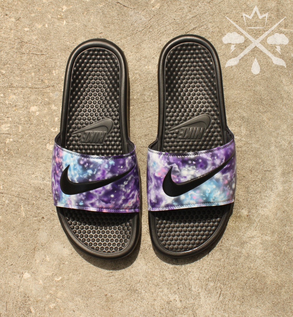 Nike Custom Galaxy Nebula Benassi Swoosh Slide Sandals Flip Flops Men's