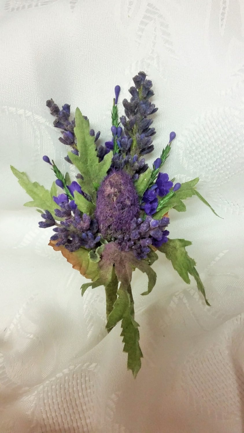 Artificial Purple Scottish Thistle buttonhole/boutonniere with