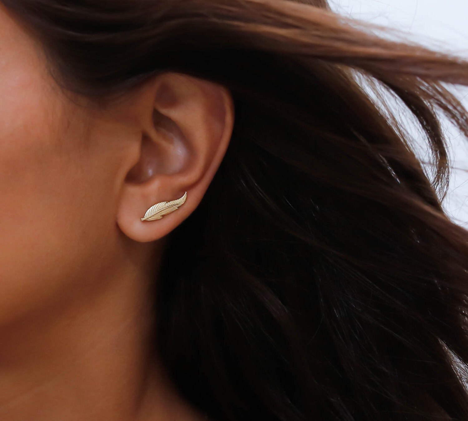 Gold feather Ear climber Gold Ear cuff feather ear cuff