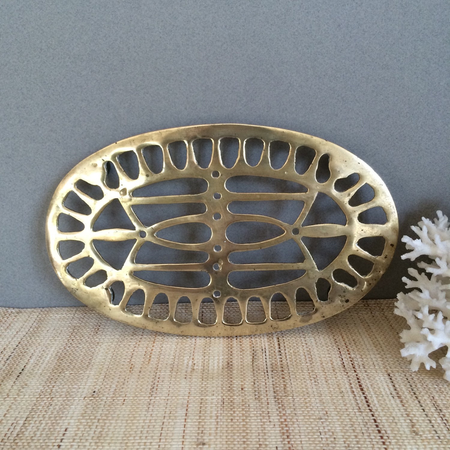 Vintage brass vintage brass trivet ornate brass Art Deco trivet