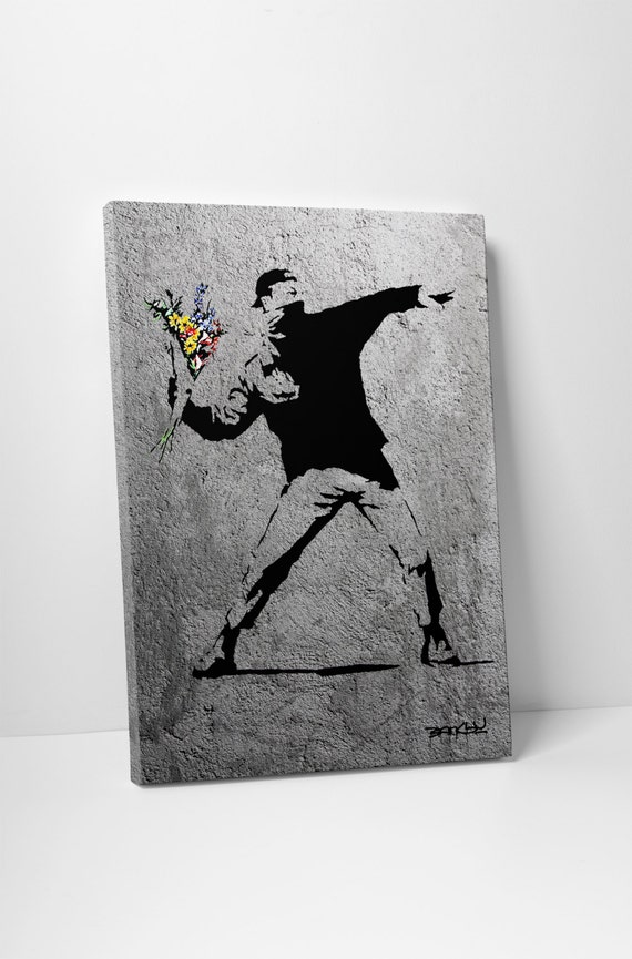 Download Banksy Flower Thrower Full Size Gallery Wrapped Canvas Print.