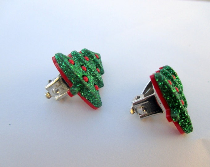 Christmas tree earrings--Christmas earrings-Holiday earrings-Tree Studs-kids clip on earrings-Christmas party favors-Christmas tree jewelry