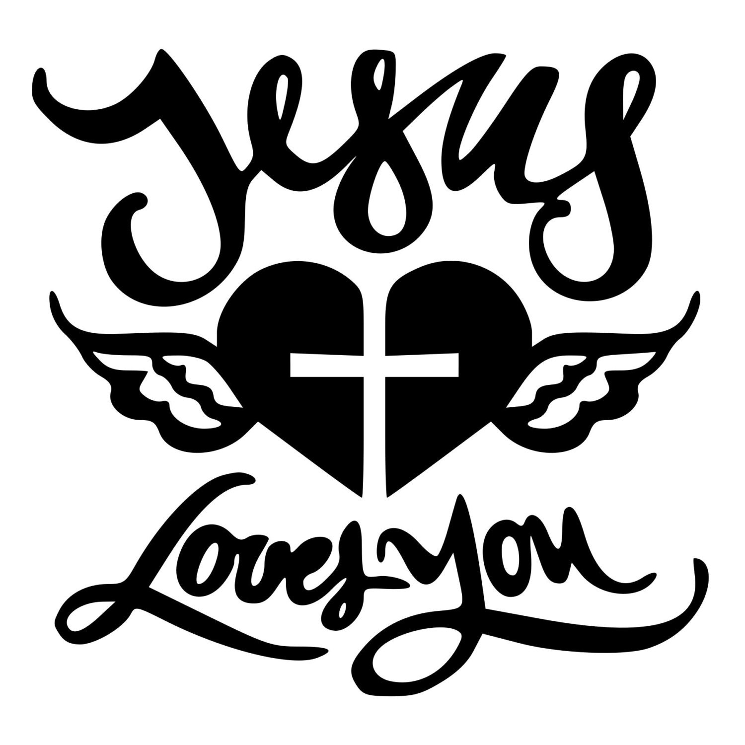 Jesus Loves You Heart And Cross Die-Cut Decal Car Window Wall