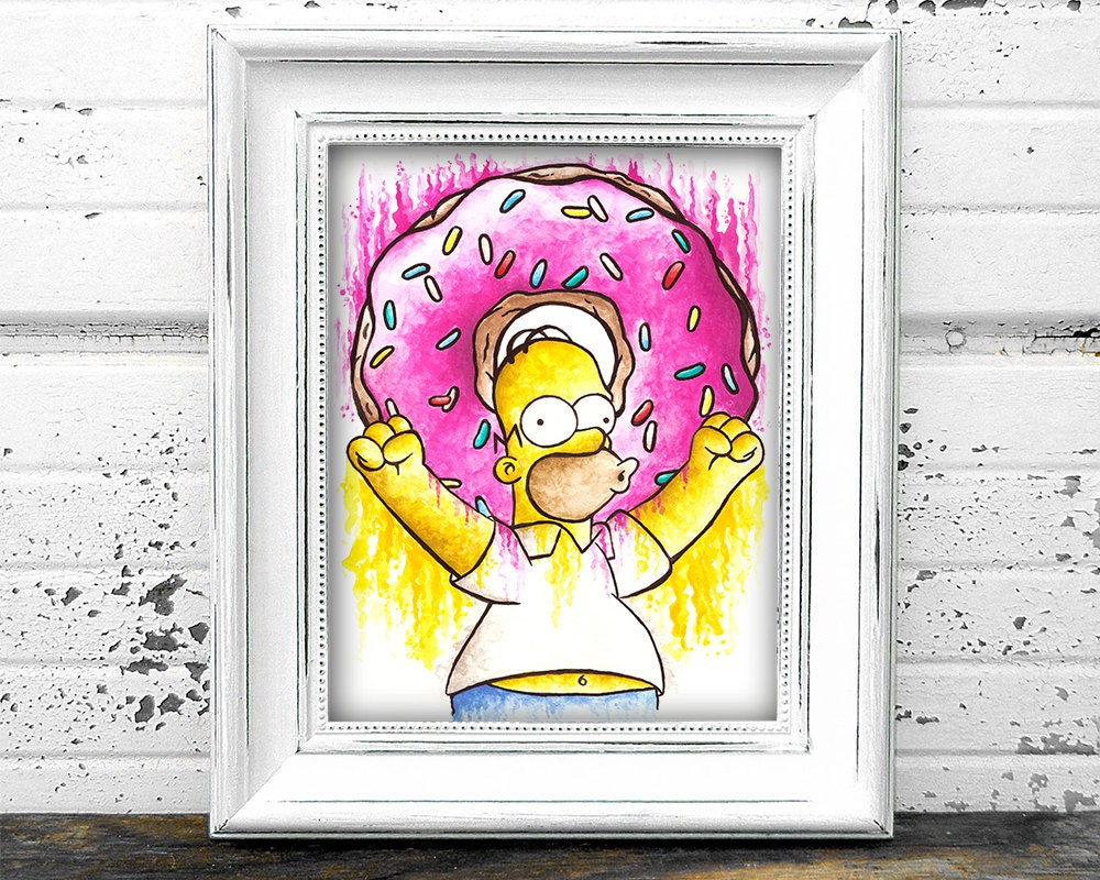 Download Homer Simpson Donut Inspired Art Print Watercolor 8x10 Cartoon