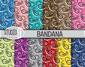 BANDANA Digital Paper: BANDANA Printable Patterns Pattern Print, Bandana Download, Bandana Backgrounds Bandana Scrapbook